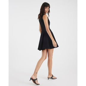 Black Denim Sleeveless Belted Skater Dress