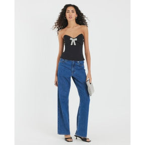 Black Diamante Bow Bandeau Top