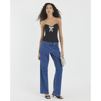 Black Diamante Bow Bandeau Top