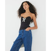 Black Diamante Bow Bandeau Top