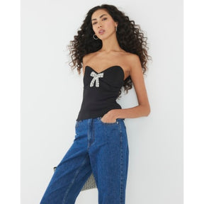 Black Diamante Bow Bandeau Top