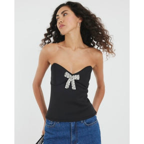 Black Diamante Bow Bandeau Top