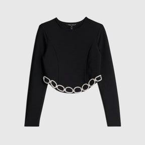 Black Diamante Chain Detail Cropped Top
