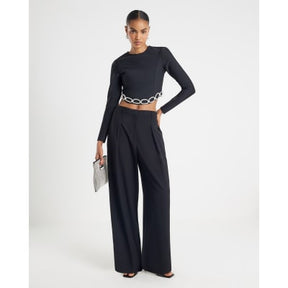 Black Diamante Chain Detail Cropped Top