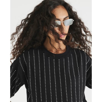 Black Diamante Embellished T-Shirt