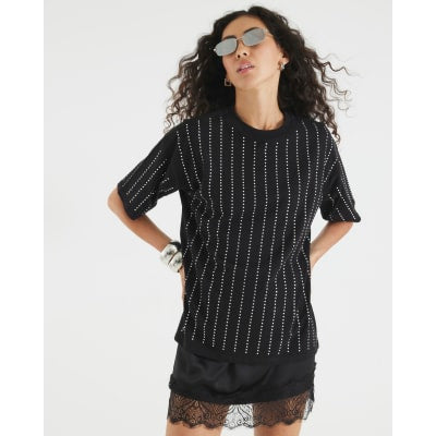 Black Diamante Embellished T-Shirt