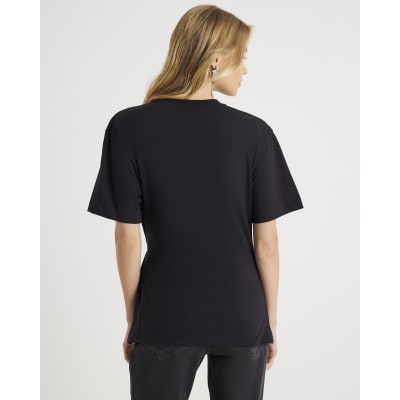 Black Diamante Floral Cinched T-Shirt