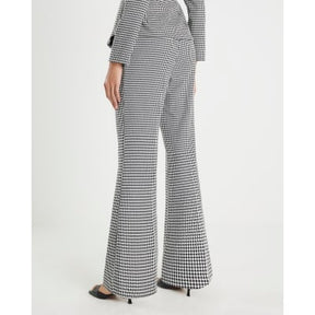 Black Dogtooth Print Flared Trousers