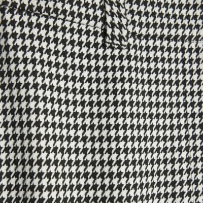 Black Dogtooth Print Flared Trousers