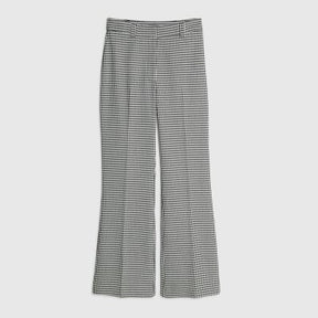 Black Dogtooth Print Flared Trousers