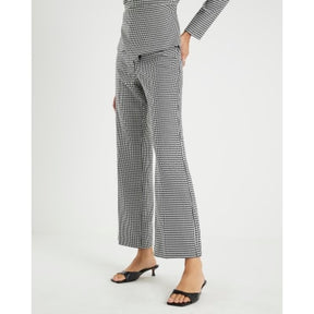 Black Dogtooth Print Flared Trousers