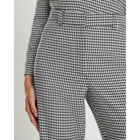 Black Dogtooth Print Flared Trousers