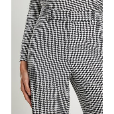 Black Dogtooth Print Flared Trousers