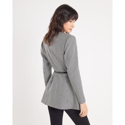 Black Dogtooth Print Structured Blazer