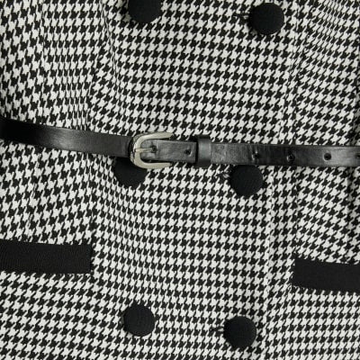 Black Dogtooth Print Structured Blazer