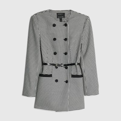 Black Dogtooth Print Structured Blazer