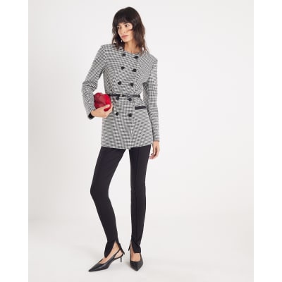 Black Dogtooth Print Structured Blazer