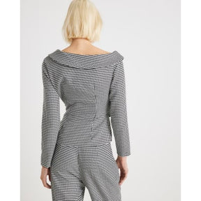 Black Dogtooth Wrap Asymmetric Top