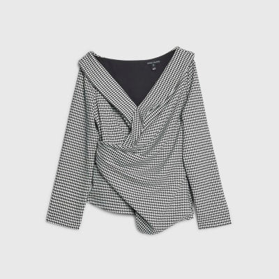 Black Dogtooth Wrap Asymmetric Top