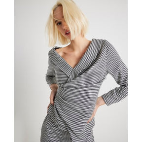 Black Dogtooth Wrap Asymmetric Top