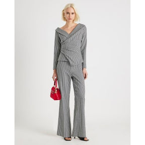 Black Dogtooth Wrap Asymmetric Top