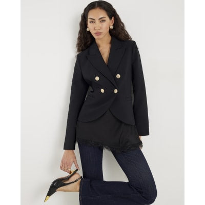 Black Double Breasted Military Blazer