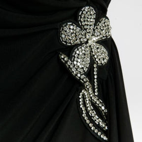 Black Drape Floral Trimmed Midi Dress