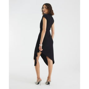 Black Drape Floral Trimmed Midi Dress