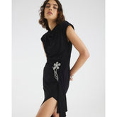 Black Drape Floral Trimmed Midi Dress