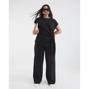 Black Drawstring Pinstripe Trousers