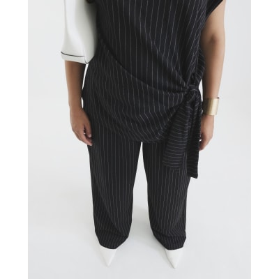 Black Drawstring Pinstripe Trousers