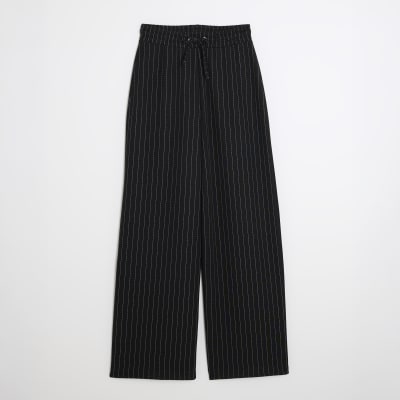 Black Drawstring Pinstripe Trousers