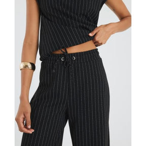 Black Drawstring Pinstripe Trousers