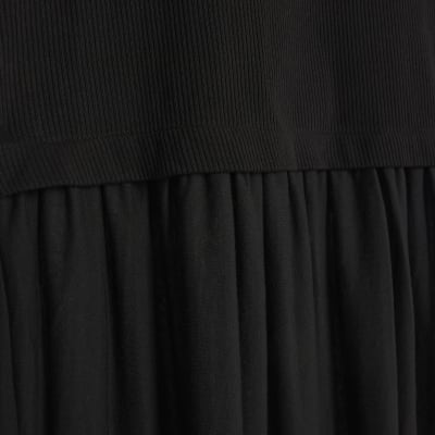 Black Drop Waist Ribbed Hybrid Midi Dress