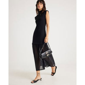 Black Drop Waist Ribbed Hybrid Midi Dress