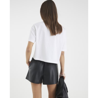 Black Elasticated Faux Leather Shorts