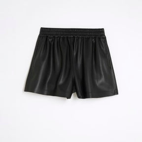 Black Elasticated Faux Leather Shorts