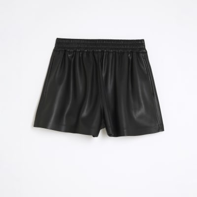 Black Elasticated Faux Leather Shorts