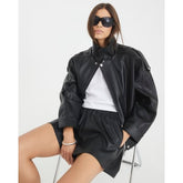 Black Elasticated Faux Leather Shorts