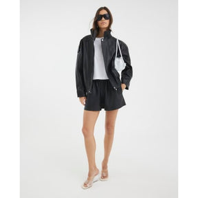 Black Elasticated Faux Leather Shorts