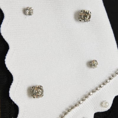 Black Embellished Collar Sleeveless Knit Top