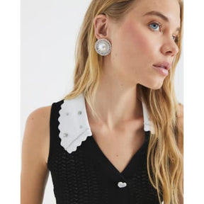 Black Embellished Collar Sleeveless Knit Top