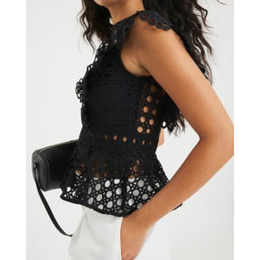 Black Embroidered V-Neck Crop Top