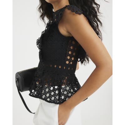 Black Embroidered V-Neck Crop Top
