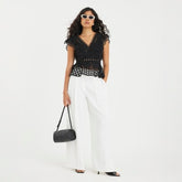 Black Embroidered V-Neck Crop Top