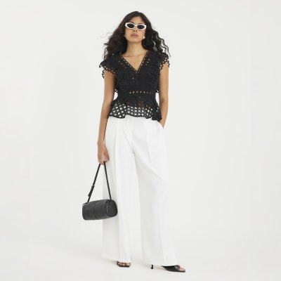 Black Embroidered V-Neck Crop Top