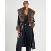 Black Faux Fur Collar Trench Coat