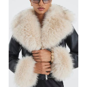 Black Faux Fur Faux Leather Biker Jacket