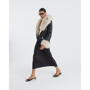Black Faux Fur Faux Leather Biker Jacket