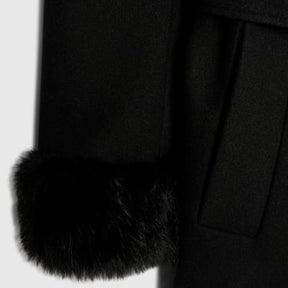 Black Faux Fur Trim Hooded Coat